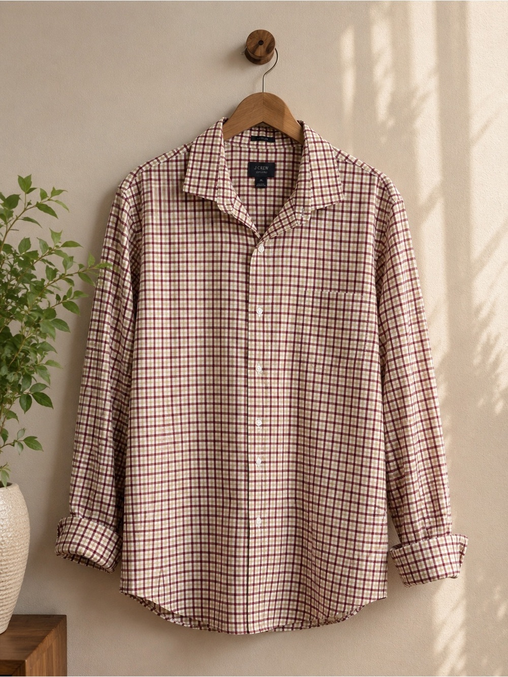 J.Crew Ludlow Men’s XL 120s 2 Ply Red Tan Check Button Down Shirt